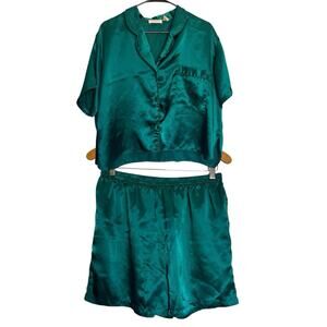 Y2K Victoria’s Secret Gold Label Satin Emerald Green Pajama PJ Short Set Size L